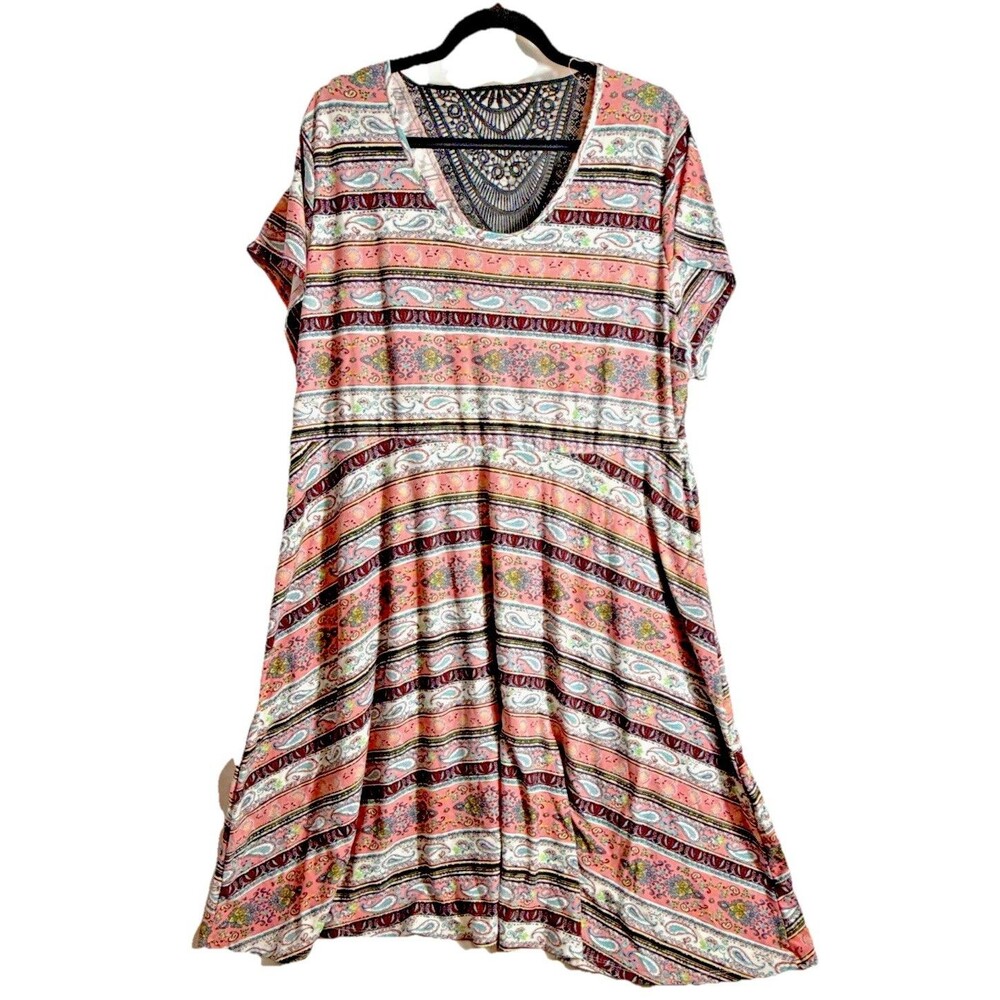 Bobbie Brooks Southwest Lace Back Dress Women's 2x 39" Long Short Sleeve
